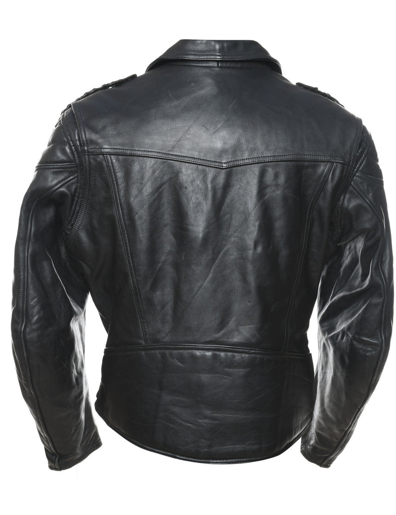 Black Leather Classic Biker Jacket - L