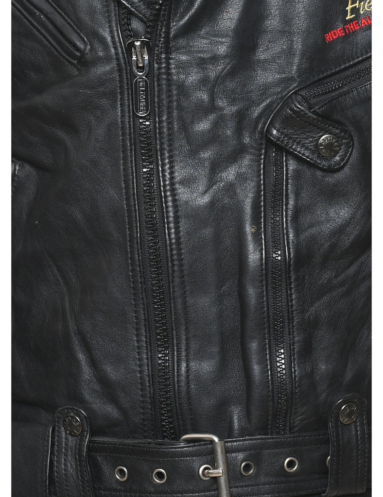Black Leather Classic Biker Jacket - L