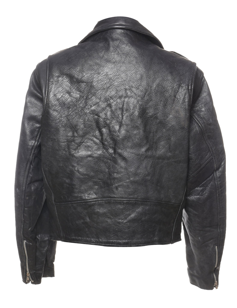 Classic Black Leather Biker Jacket - M