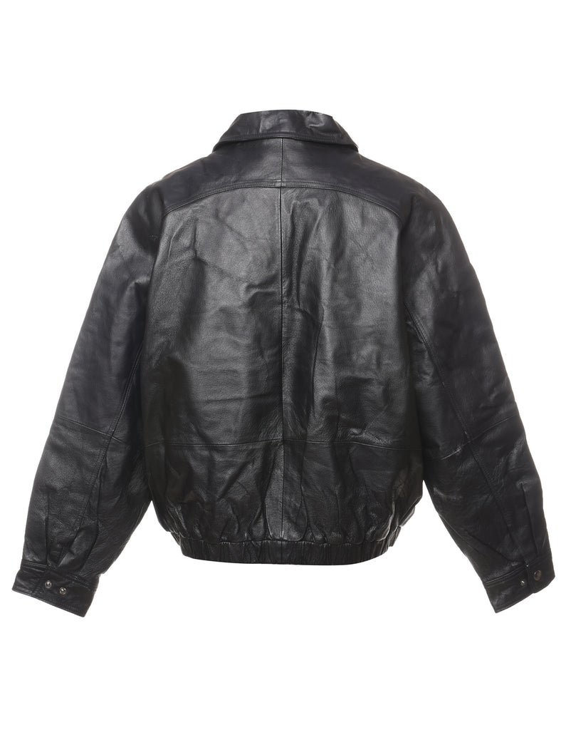 Classic Black Zip-Front Leather Jacket - L