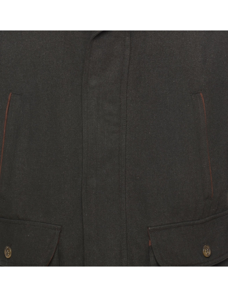 Dark Green & Brown Zip-Front Jacket - L