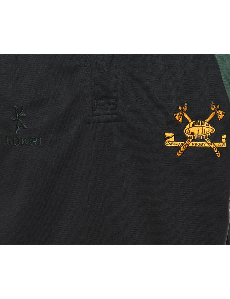 Embroidered Black & Green Rugby Design T-Shirt - M