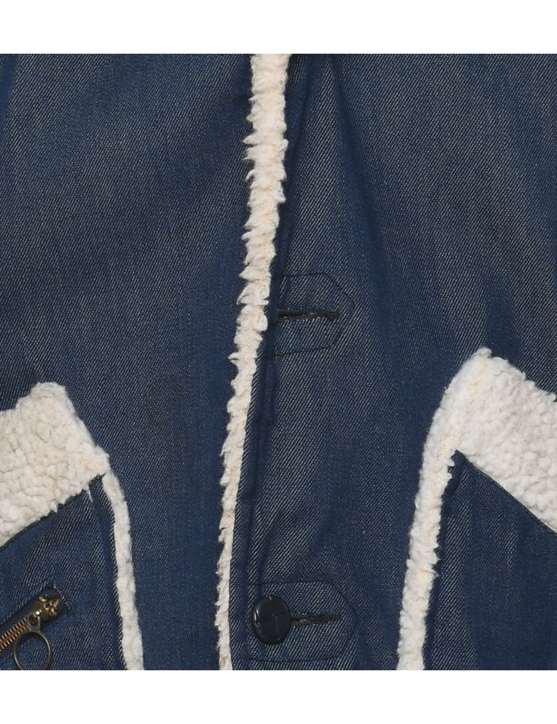JC Penney Dark Wash & White 1970s Shearling Denim Jacket - M
