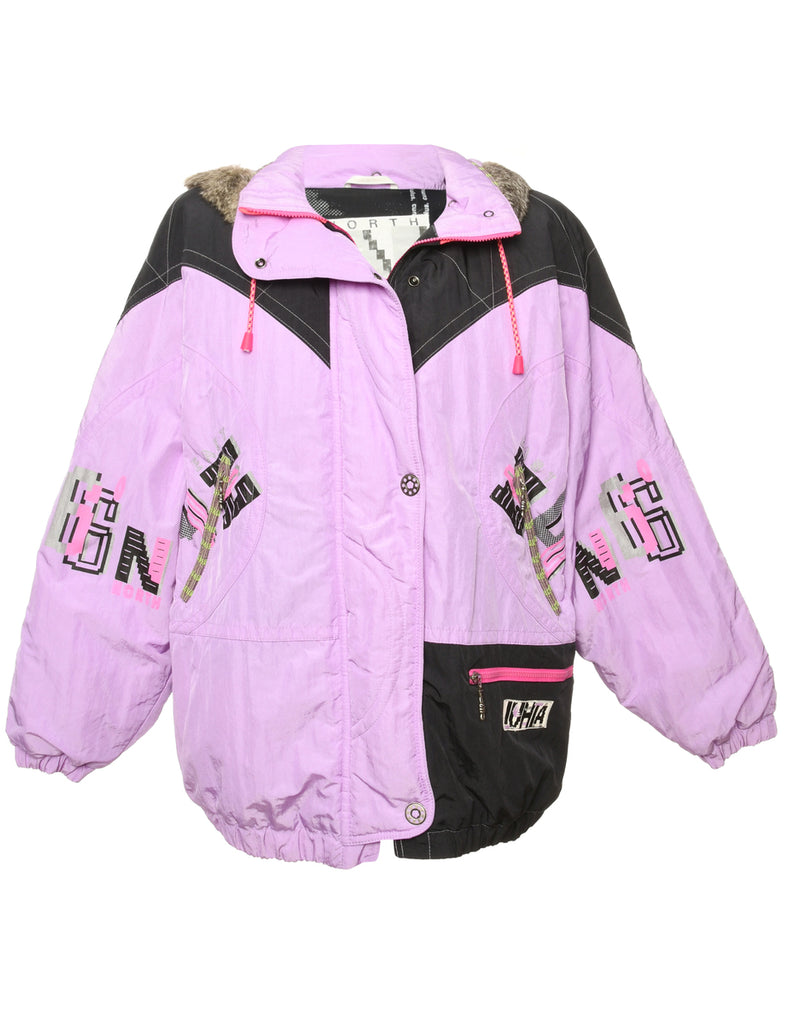 Lilac & Black Graphic Ski Jacket - L