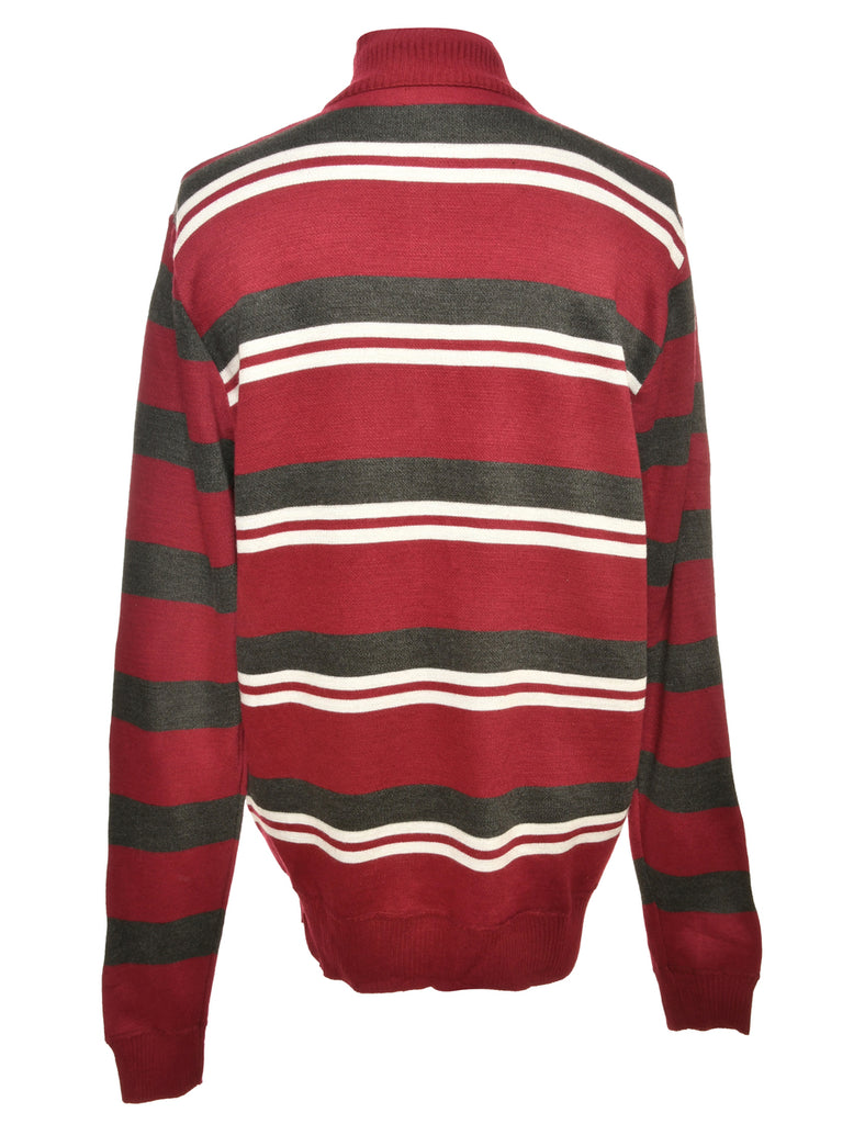 Striped Brown & Maroon Knit Cardigan - L