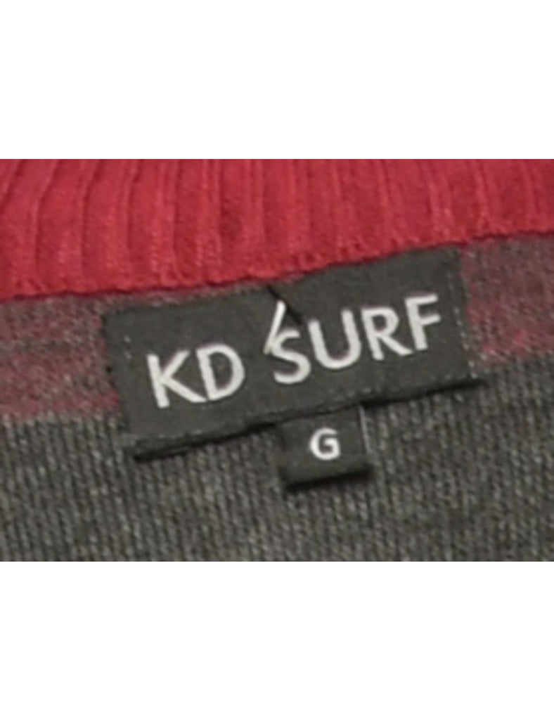 Striped Brown & Maroon Knit Cardigan - L