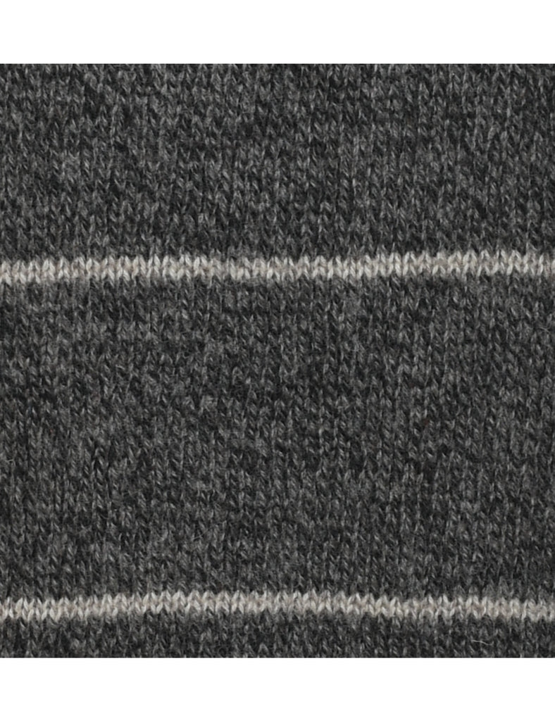 Striped Grey & Off-White Jumper - M