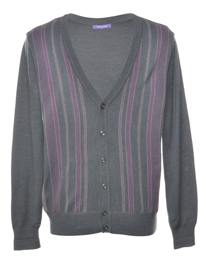 Striped Grey & Purple Cardigan - L