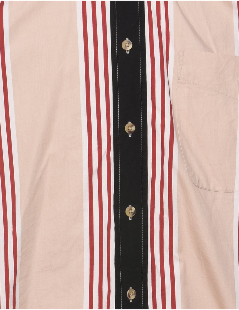 Striped Red, Black & Beige Short Sleeve Shirt - M
