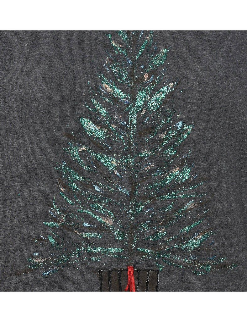 Dark Grey Sparkly Tree Design Christmas Sweatshirt - L