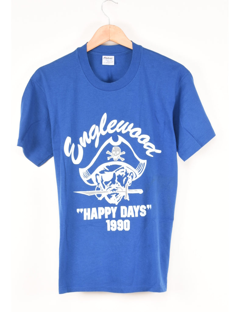 Englewood Happy Days Blue & White Printed T-shirt - L