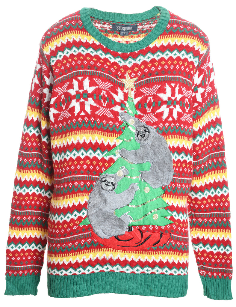Festive Season Sloth Design Knit Christmas Jumper - S