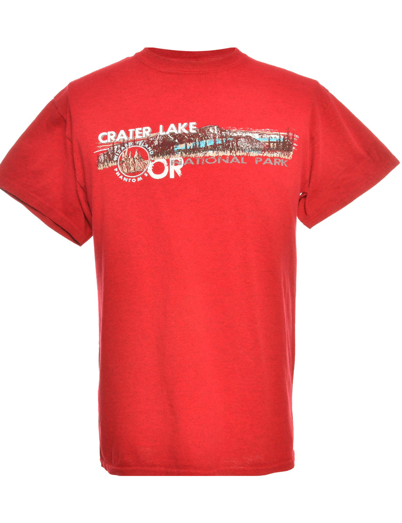 Red Crater Lake Printed T-shirt - M