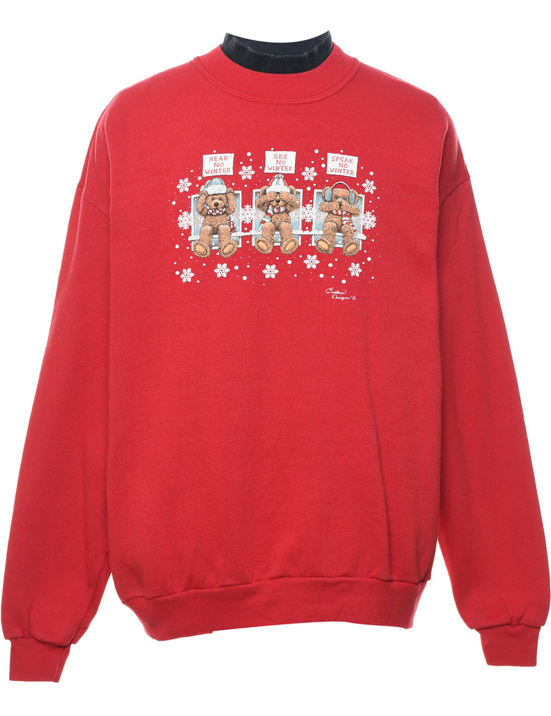 Teddy Bear Print Christmas Sweatshirt - L