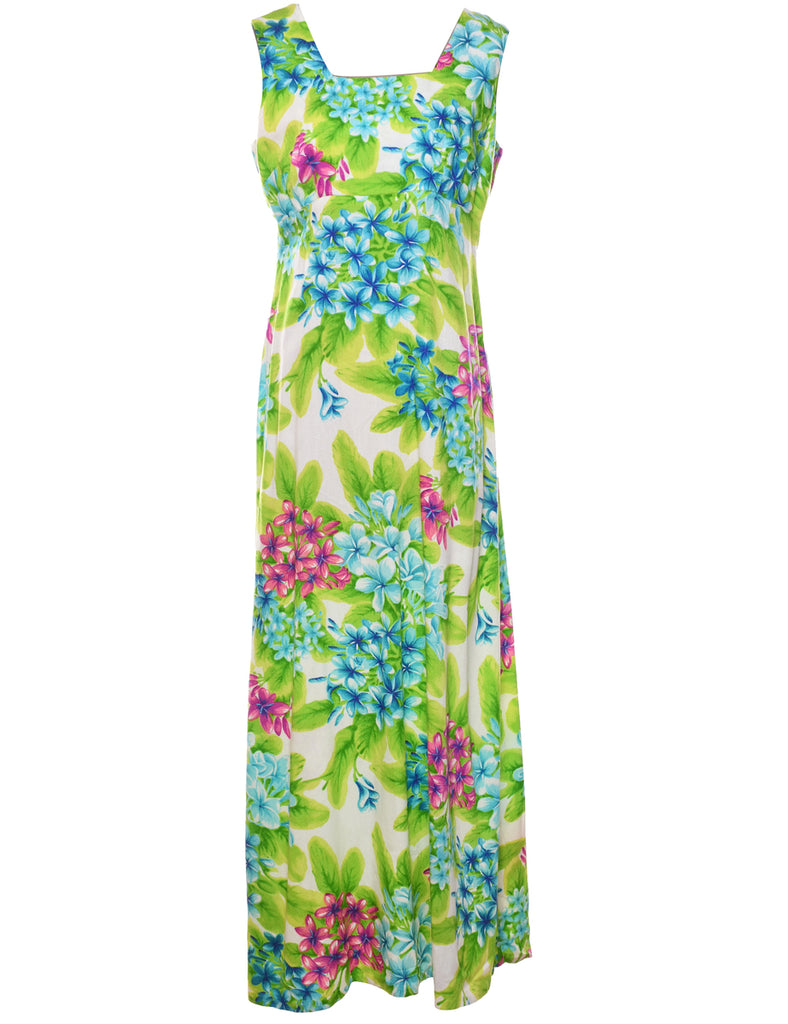 1970s Floral Print Multi-Colour Maxi Dress - M