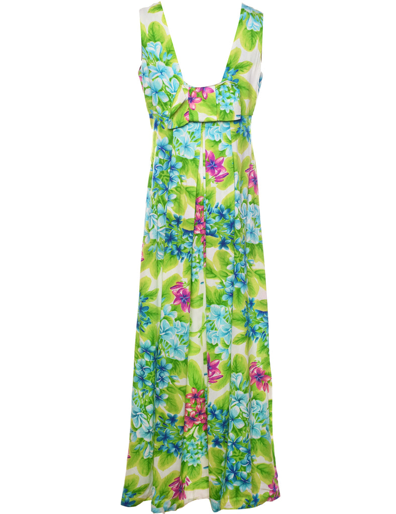 1970s Floral Print Multi-Colour Maxi Dress - M