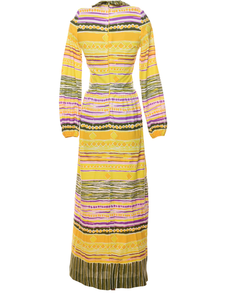 1970s Geometric Multi-Colour Maxi Dress - XS