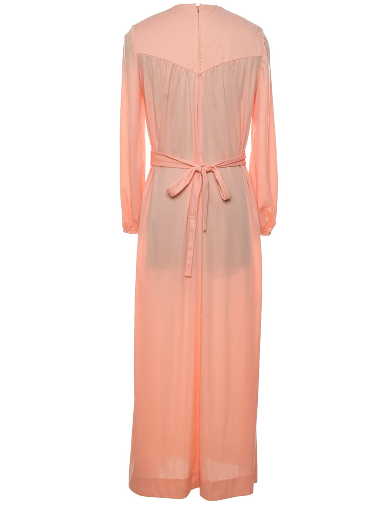 1970s Long-Sleeve Peach Maxi Dress - L