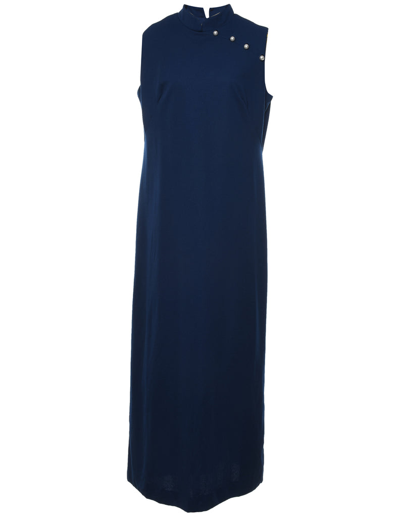 1970s Navy Pearl Detail Maxi Dress - L