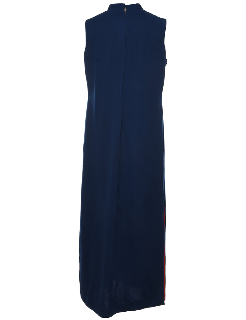 1970s Navy Pearl Detail Maxi Dress - L