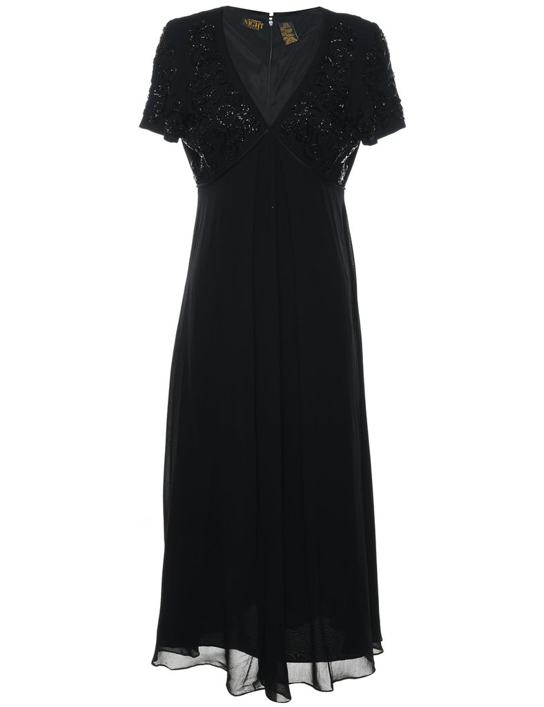 Beaded Black Classic Evening Dress - M