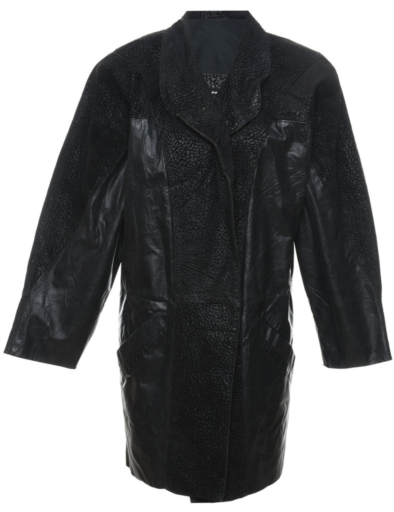 Black 1980s Leather Detail Snakeskin Leather Jacket - S