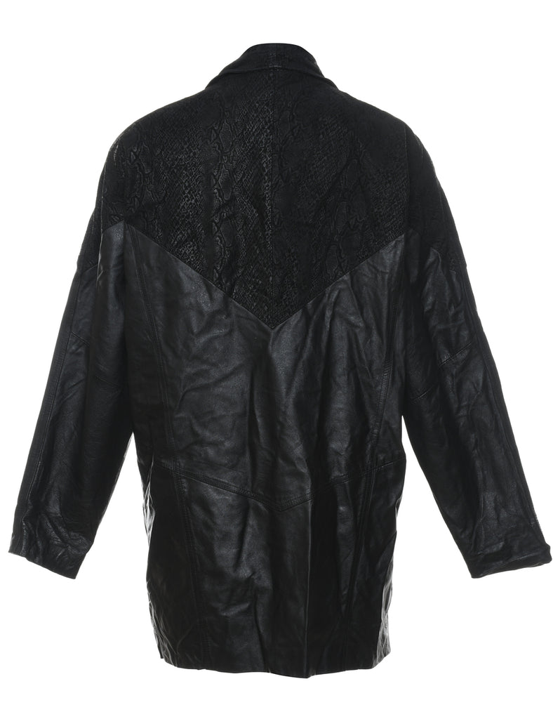 Black Snakeskin Detail Leather Jacket - L