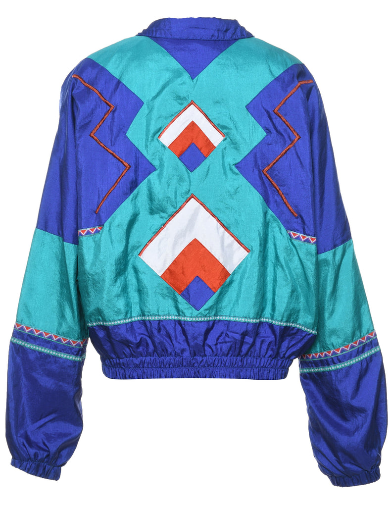 Blue & Orange Geometric 1990s Nylon Jacket - XL