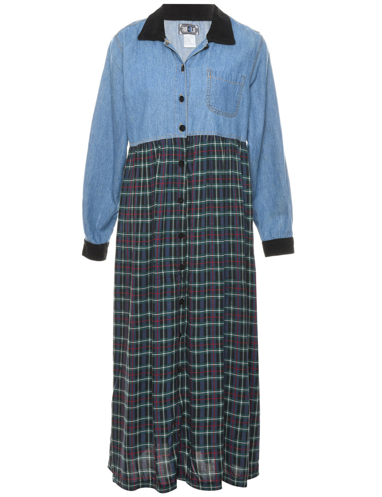 Checked 1990s Contrast Collar  Dress - M