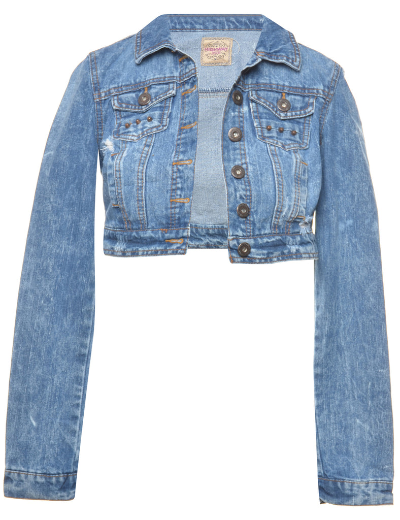 Cropped Medium Wash Denim Jacket - M