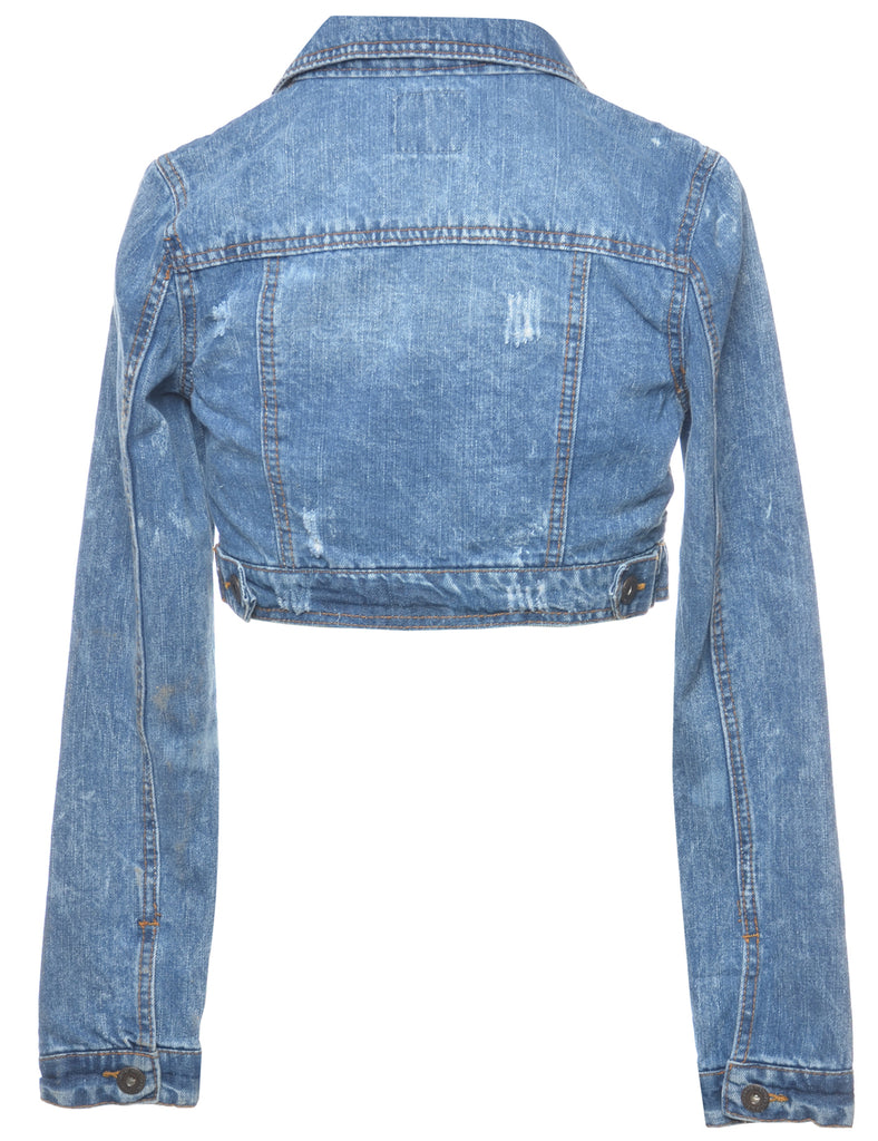 Cropped Medium Wash Denim Jacket - M