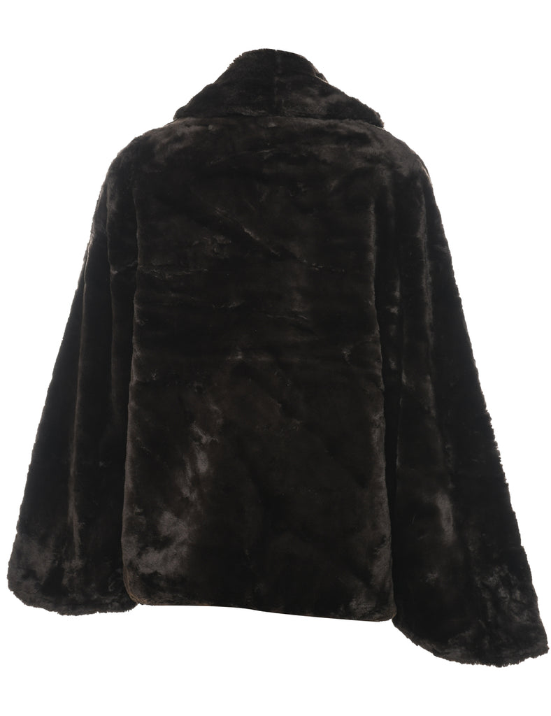 Dark Brown Faux Fur Coat - M