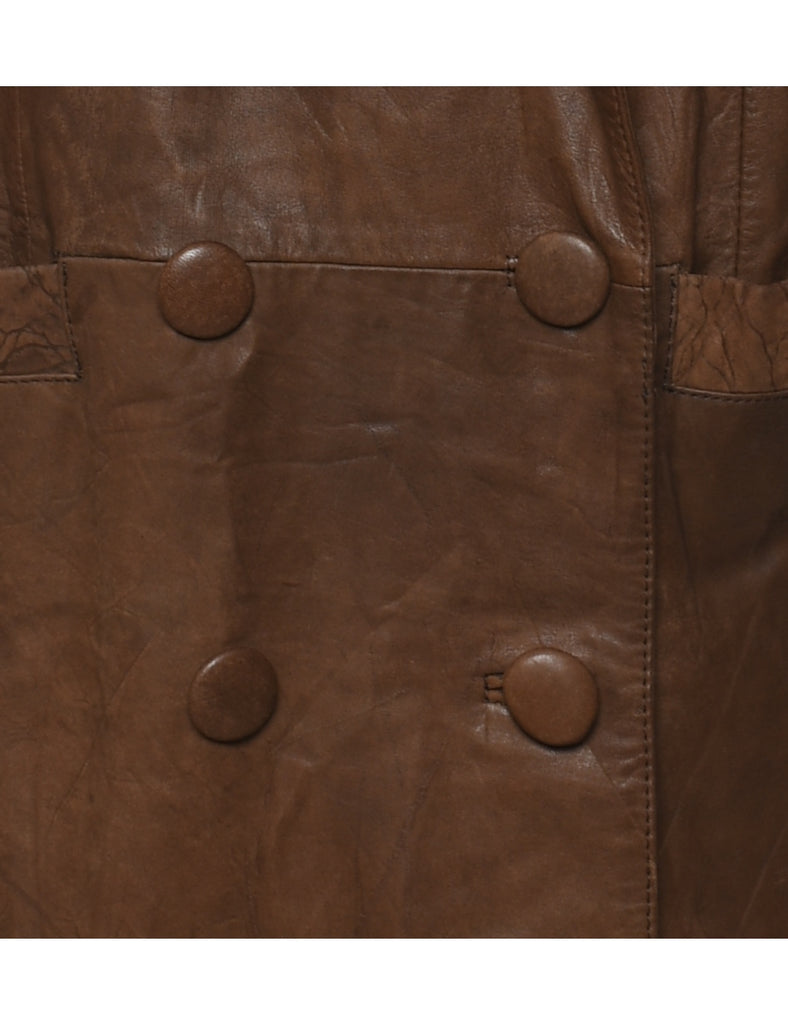 Double Breasted Brown Vintage Leather Jacket - L