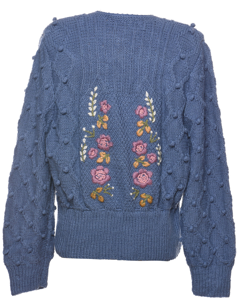 Floral Knit Cardigan - L