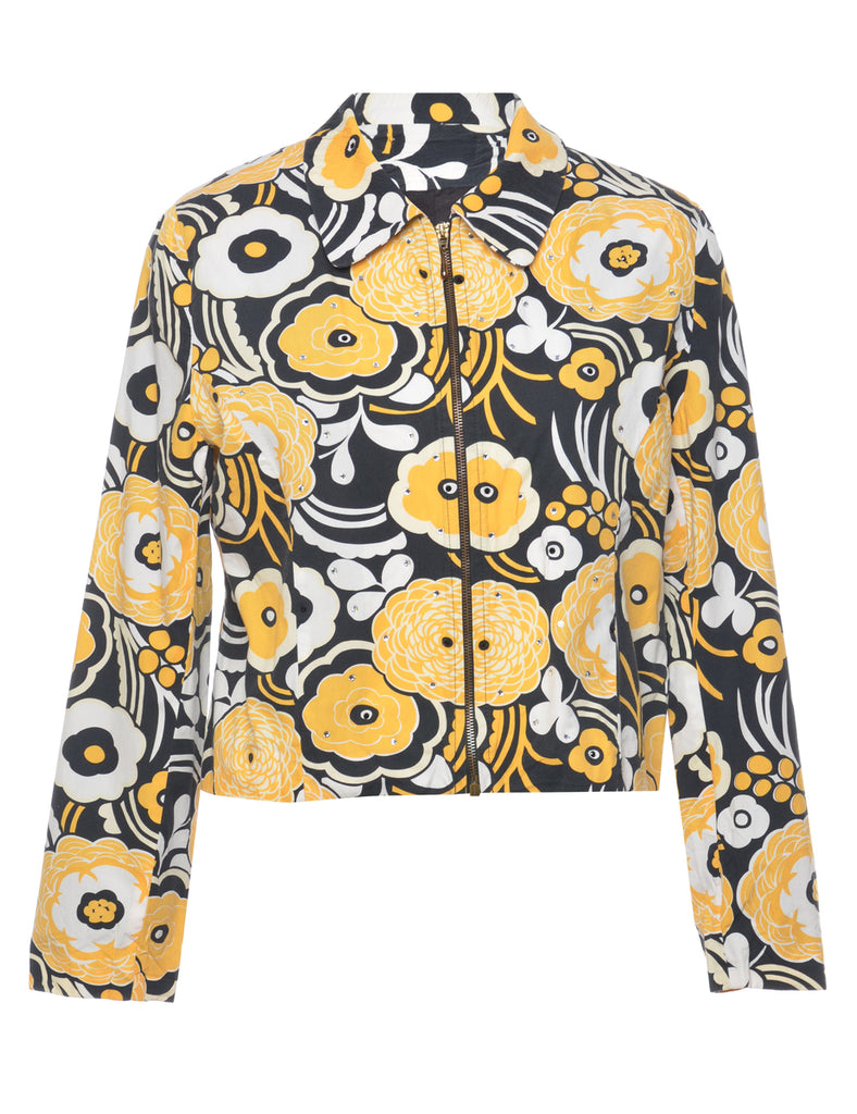 Floral Print Studded Jacket - L