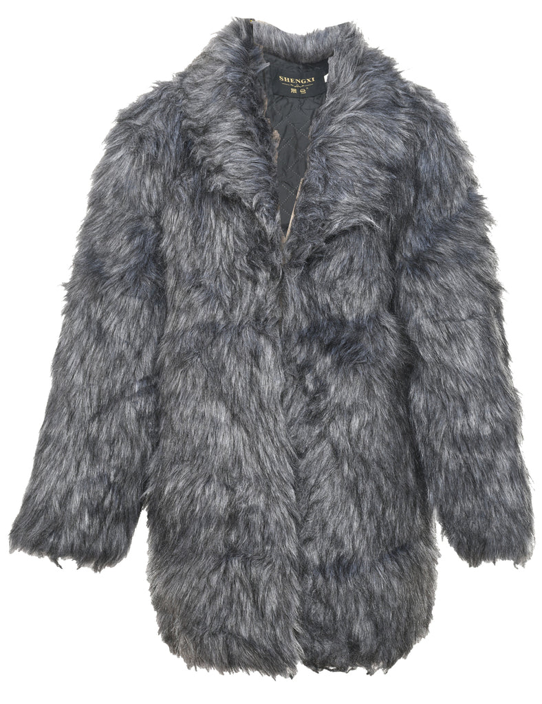 Grey Faux Fur Coat - L