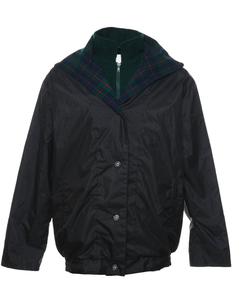 Hooded Black Nylon Jacket - L