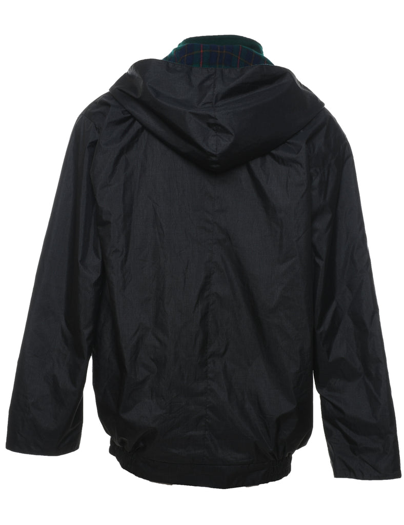 Hooded Black Nylon Jacket - L