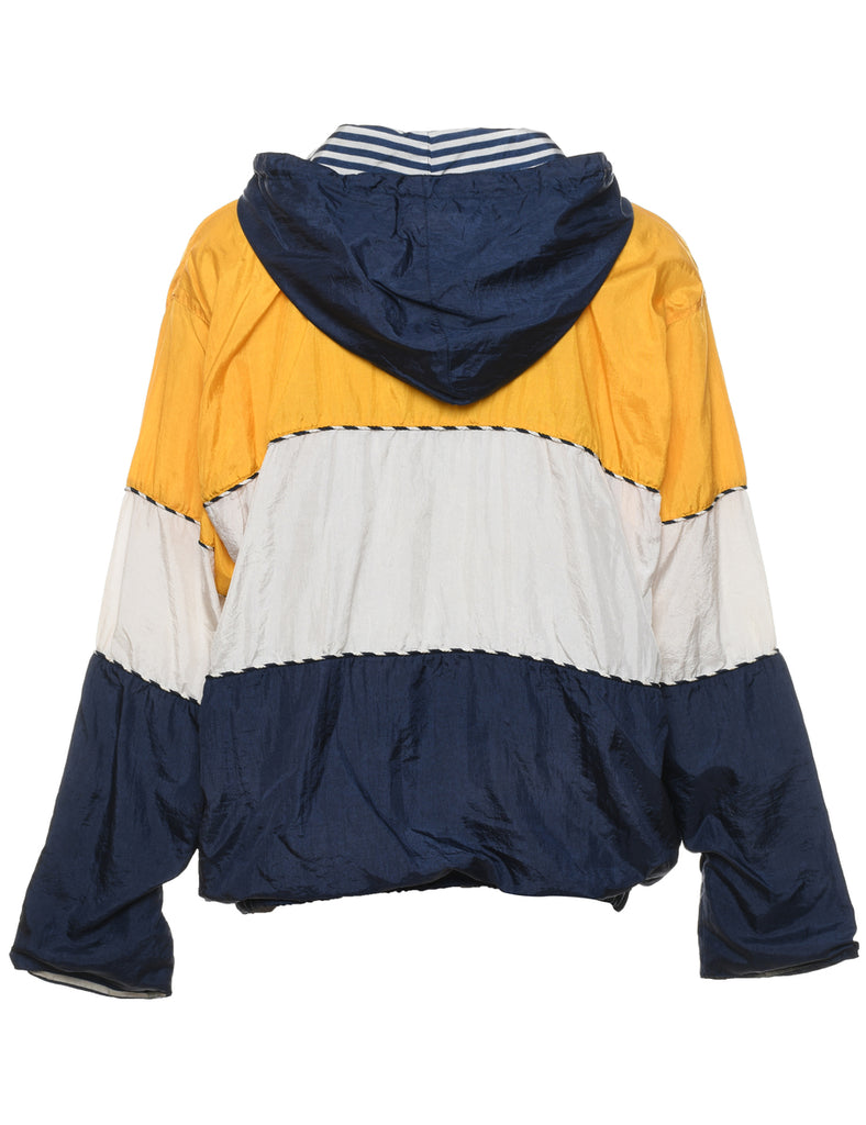 Hooded Colour Block Navy, Yellow & White Nylon Jacket - M