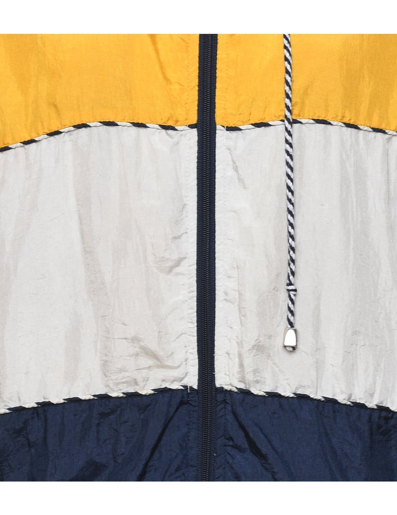 Hooded Colour Block Navy, Yellow & White Nylon Jacket - M