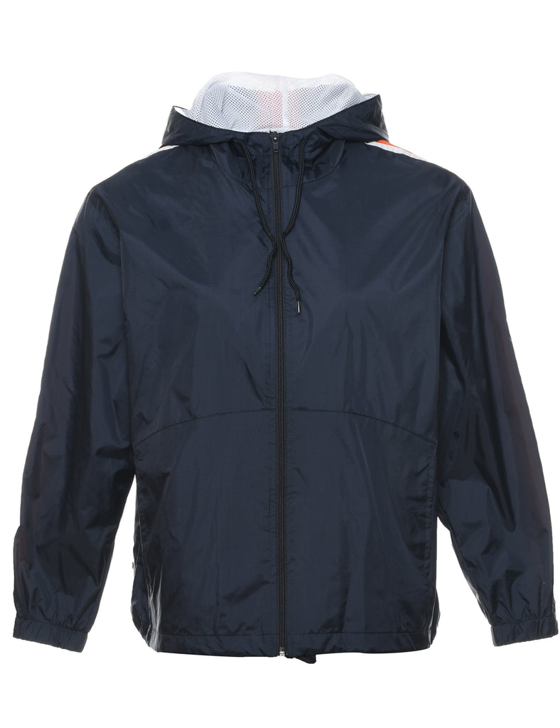 Hooded Navy & Orange Stripe Detail Nylon Jacket - S