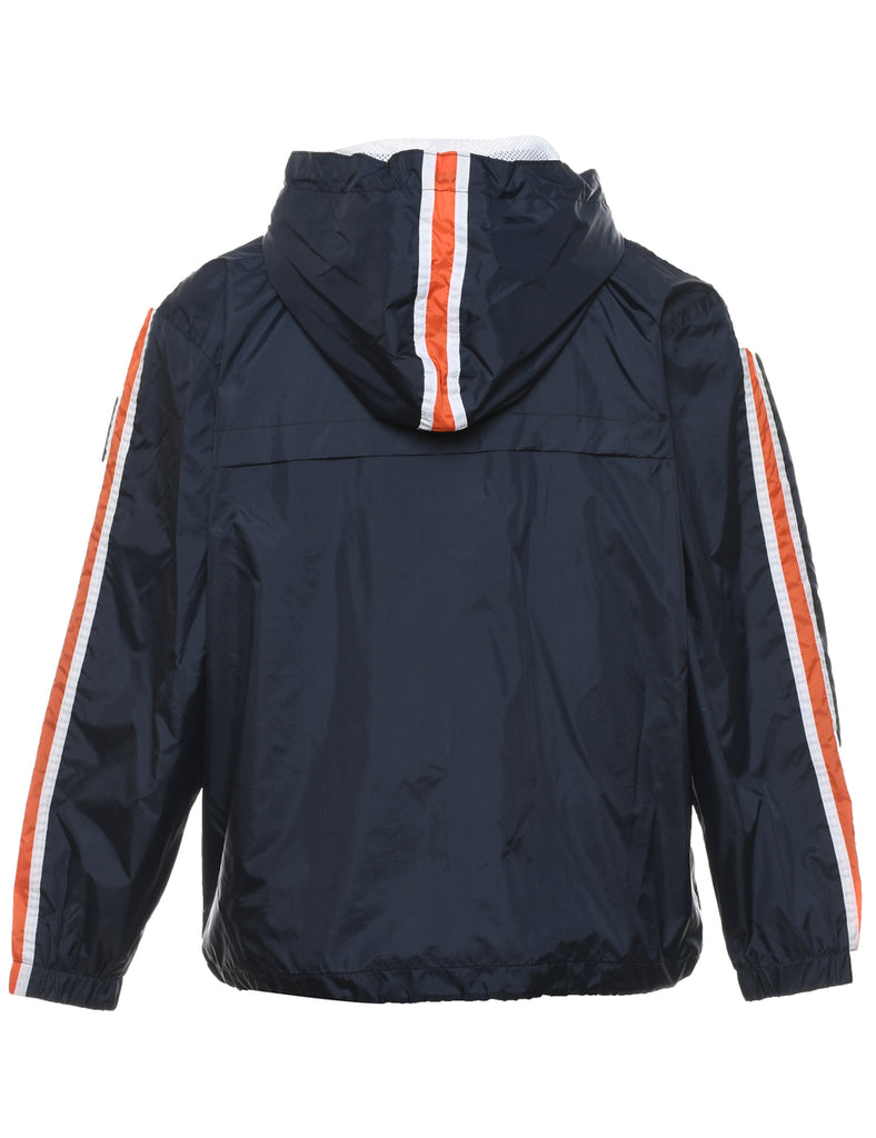 Hooded Navy & Orange Stripe Detail Nylon Jacket - S