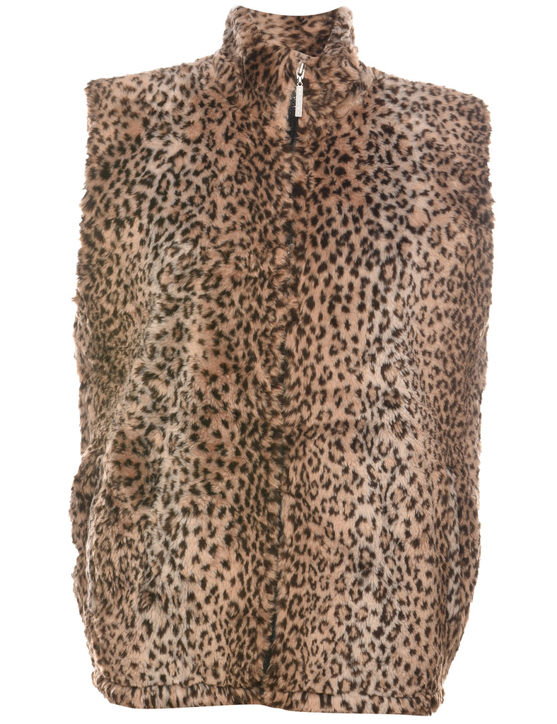Leopard Pattern Faux Fur Coat - S
