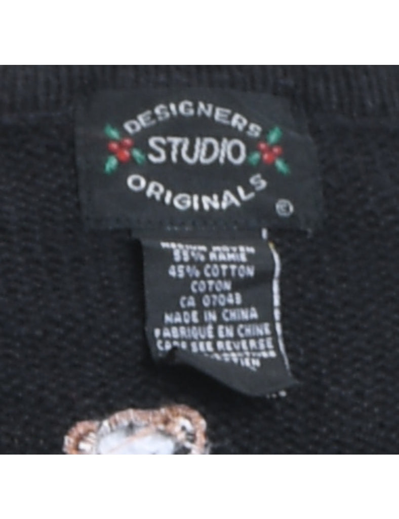 Multi-Colour Embroidered Stocking Design Knit Cardigan  - M
