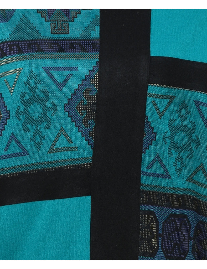 Patterned Turquoise 1980s Jumper - M