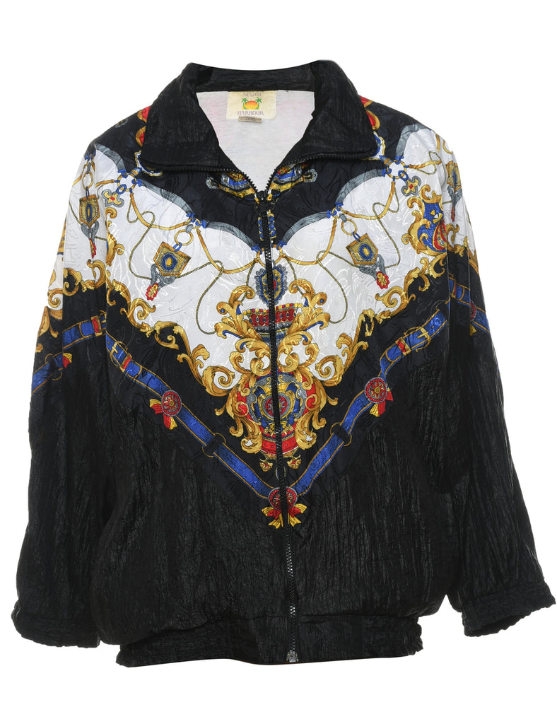 Patterned Zip-Front Multi-Colour Nylon Jacket - S