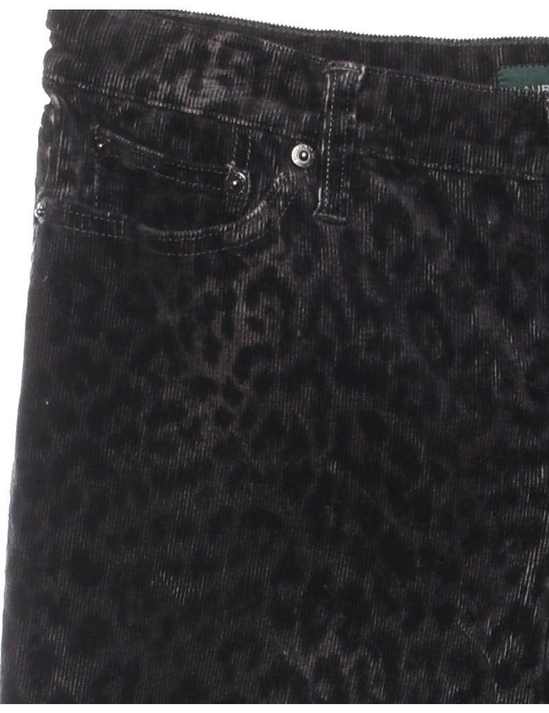 Ralph Lauren Corduroy Black & Grey Leopard Print 1990s Trousers - W32 L32