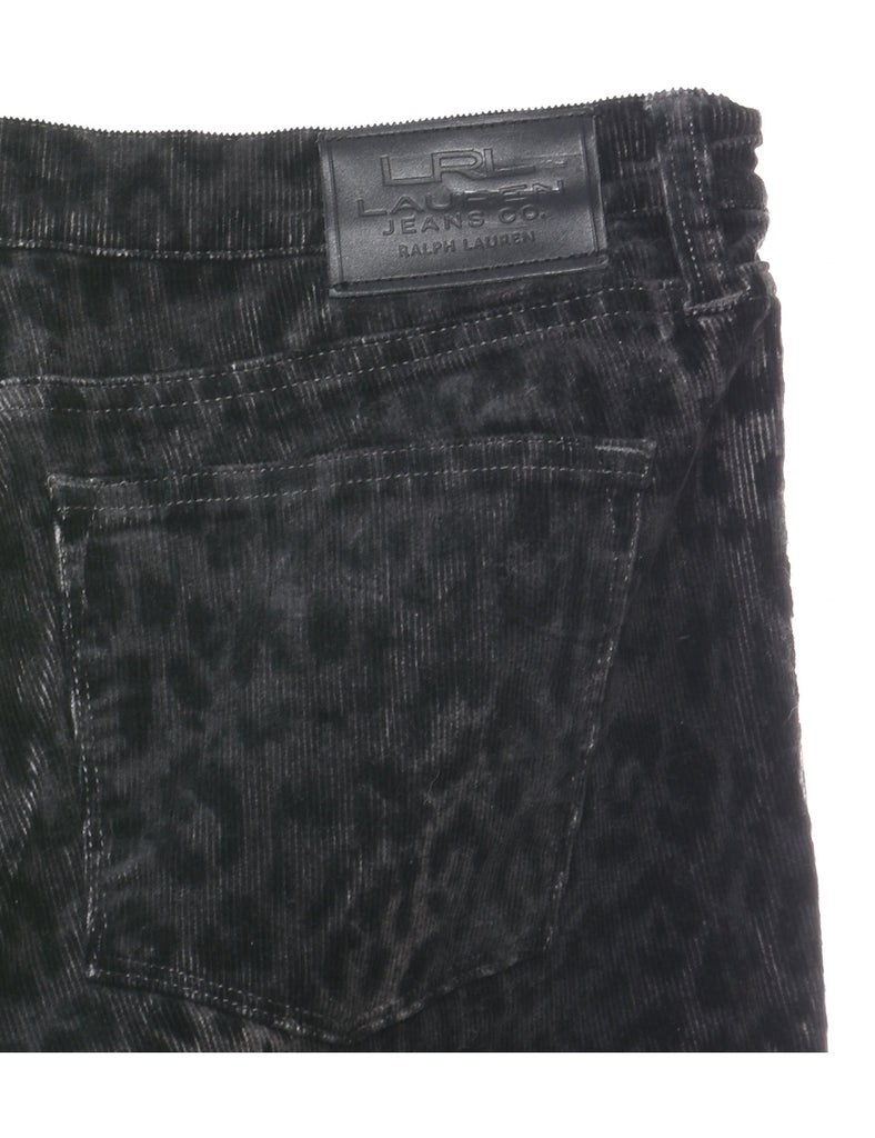 Ralph Lauren Corduroy Black & Grey Leopard Print 1990s Trousers - W32 L32