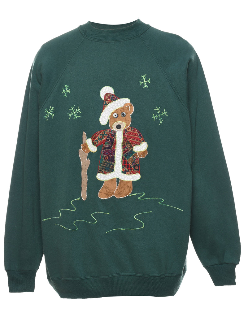 Teddy Bear Print Christmas Sweatshirt - XL