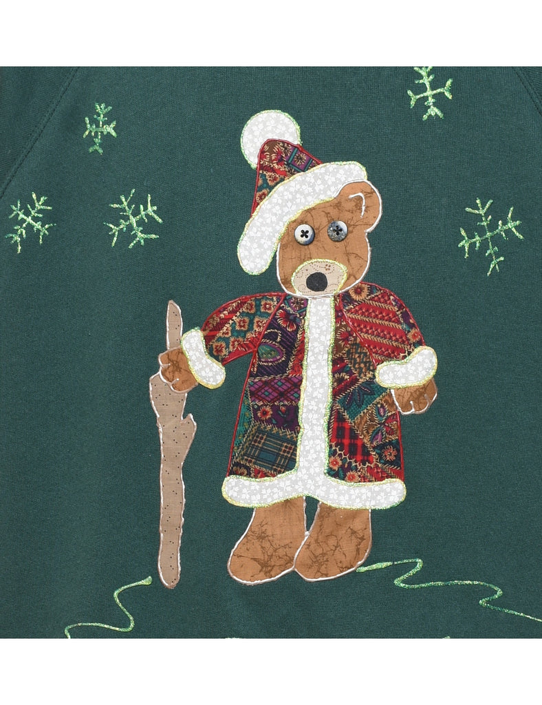 Teddy Bear Print Christmas Sweatshirt - XL